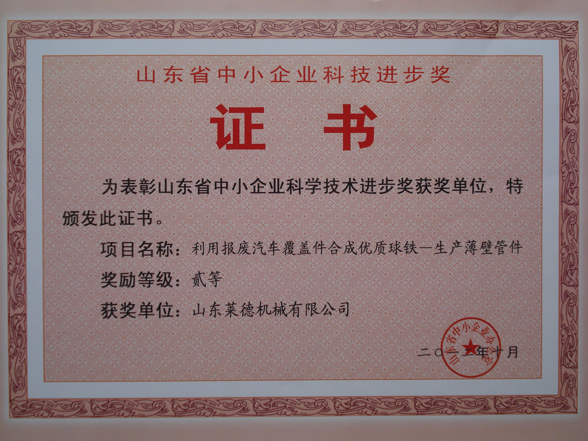 山東省中(zhōng)小企業科(ke)學技術進(jin)步二等獎(jiang)